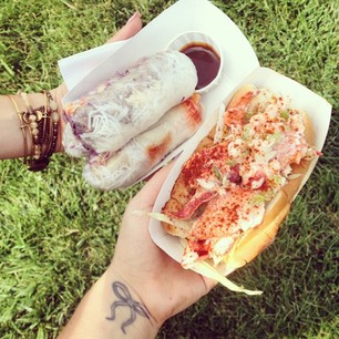 lunchin' with @alifefeastnyc // brisket summer rolls + lobster roll @redhooklobster
