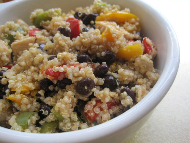 quinoa with black beans, chicken, and veggies