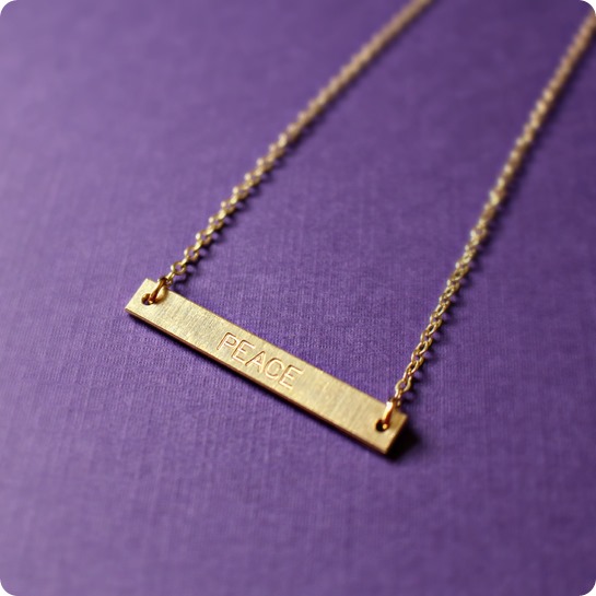 PEACE engraved bar necklace // Speakable.co