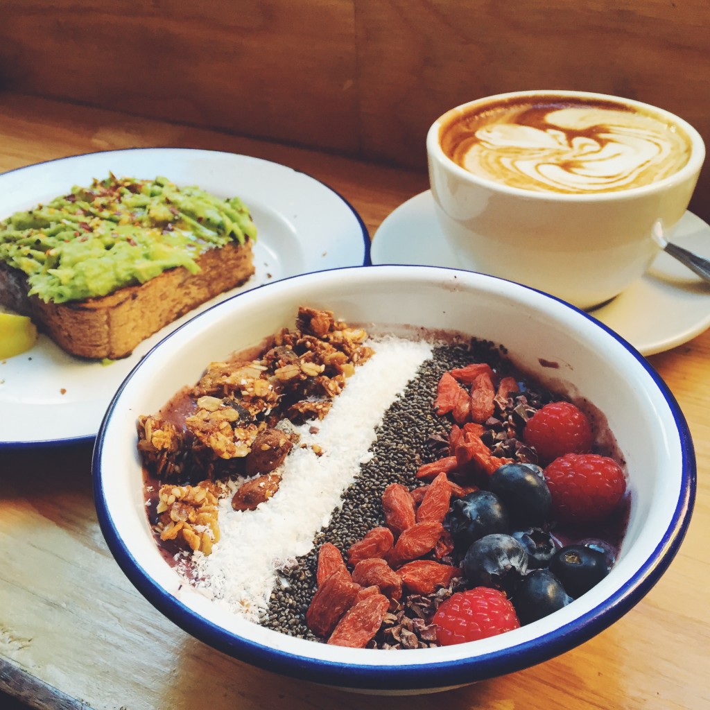 Avocado Toast, Acai Bowl, Almond Milk Latte from Two Hands NYC