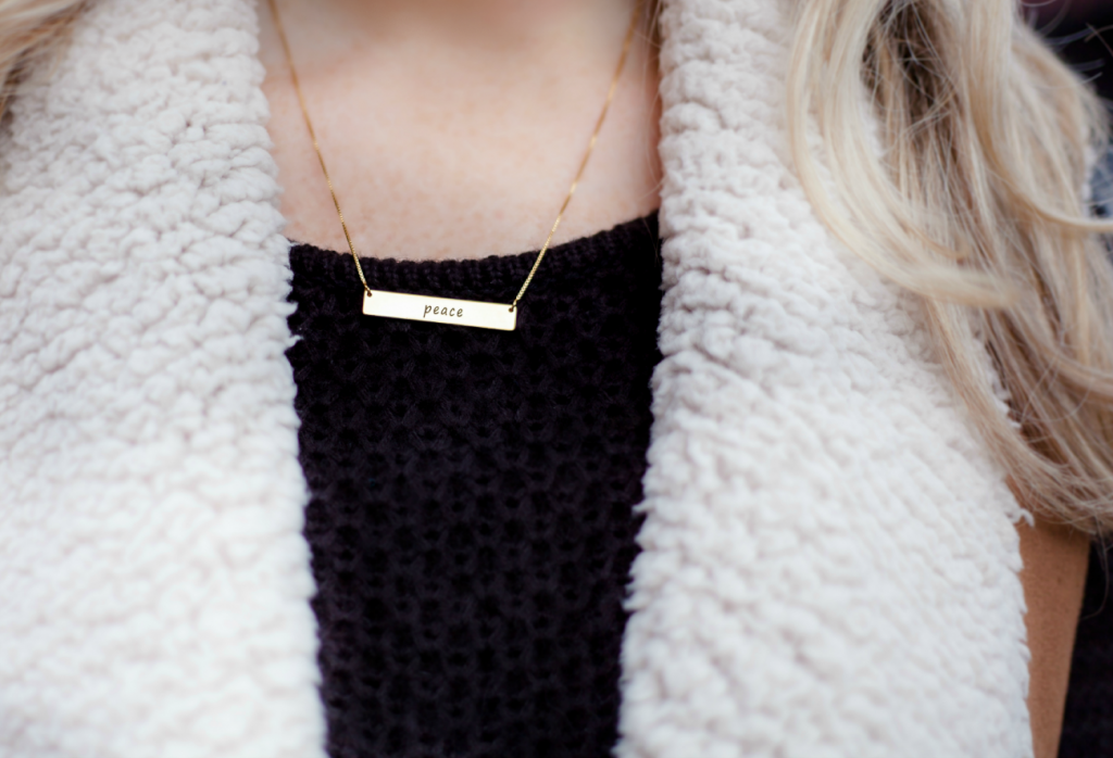 Speakable peace engraved necklace